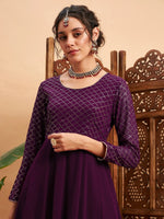 Women Burgundy Mukaish Work Anarkali Kurta