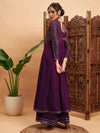 Women Burgundy Mukaish Work Anarkali Kurta