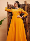 Women Mustard Mukaish Work Anarkali Kurta