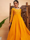 Women Mustard Mukaish Work Anarkali Kurta