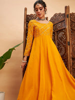 Women Mustard Mukaish Work Anarkali Kurta