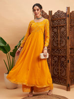 Women Mustard Mukaish Work Anarkali Kurta