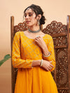 Women Mustard Mukaish Work Anarkali Kurta