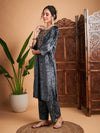 Women Grey Velvet Embroidered Straight Kurta-SHKUR00367XS