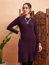 Women Maroon Solid Hair Wool Straight Kurta