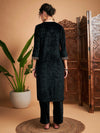 Women Black Velvet Embroidered Straight Kurta