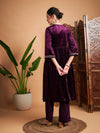 Women Purple Velvet Embroidered Gathered Kurta