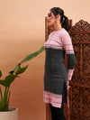 Women Pink & Grey Hair Wool Straight Kurta