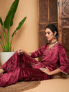 Women Pink Velvet Front Embroidered Short Kurta