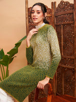 Women Emerlad Green Hair Wool Straight Kurta