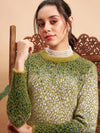 Women Emerlad Green Hair Wool Straight Kurta