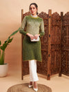 Women Emerlad Green Hair Wool Straight Kurta