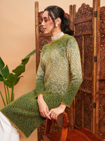 Women Emerlad Green Hair Wool Straight Kurta