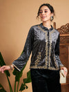 Women Embroidered Standard Grey Full Sleeve Jacket