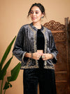 Women Embroidered Standard Grey Full Sleeve Jacket