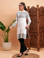 Women Black & White Hair Wool Straight Kurta