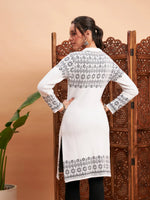 Women Black & White Hair Wool Straight Kurta