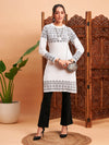 Women Black & White Hair Wool Straight Kurta