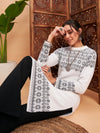 Women Black & White Hair Wool Straight Kurta