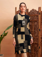 Women Black & Beige Hair Wool Straight Kurta