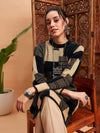 Women Black & Beige Hair Wool Straight Kurta