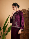 Women Embroidered Standard Purple Full Sleeve Jacket