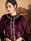 Women Embroidered Standard Purple Full Sleeve Jacket