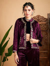 Women Embroidered Standard Purple Full Sleeve Jacket