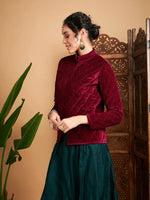 Women Solid Standard Maroon Full Sleeve Jacket