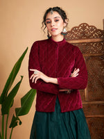 Women Solid Standard Maroon Full Sleeve Jacket