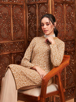 Women Beige & Off White Hair Wool Straight Kurta