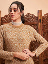 Women Beige & Off White Hair Wool Straight Kurta