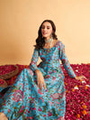 Women Blue Floral Round Neck Anarkali Maxi Dress