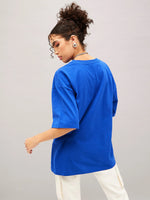 Women Royal Blue Raised On Oversized T-Shirt