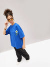 Women Royal Blue Focus On The Step Oversized T-Shirt