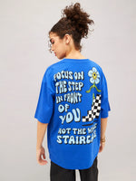 Women Royal Blue Focus On The Step Oversized T-Shirt