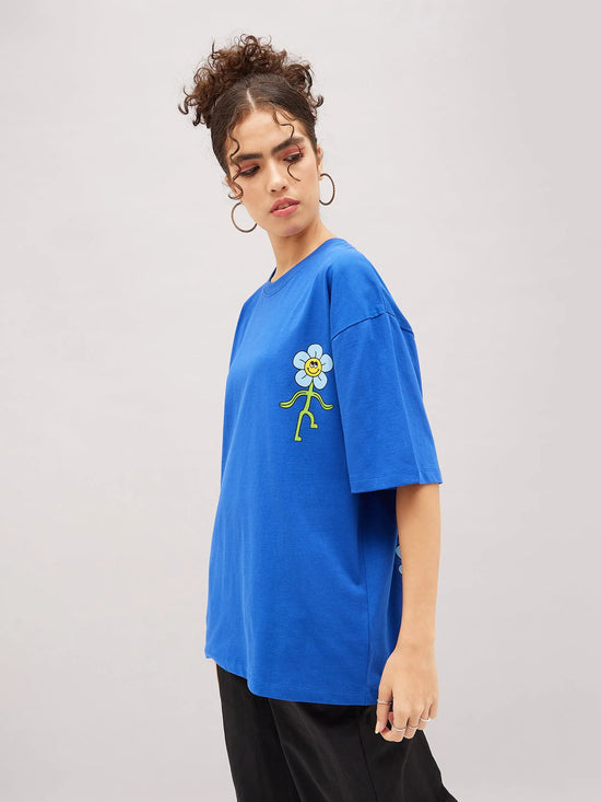 Women Royal Blue Focus On The Step Oversized T-Shirt