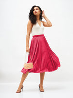 Women Pink Velvet Pleated Skirt