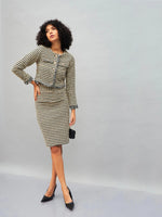 Women Off-White Check Jacquard Tweed Pencil Skirt