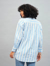 Women Blue & White Cotton Striped Oversized Shirt