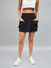 Women Black Front Pouch Mini Skirt