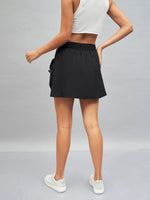 Women Black Front Pouch Mini Skirt