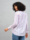 Women Purple & White Cotton Striped Regular Shirt