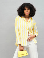 Women Yellow & White Cotton Striped Regular Shirt