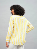 Women Yellow & White Cotton Striped Regular Shirt