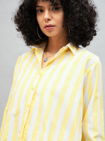 Women Yellow & White Cotton Striped Regular Shirt