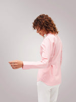 Women Pink Poplin Pleated Fold Slim Waist Shirt