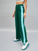 Women Green Knitted Contrast Side Tape Track Pants