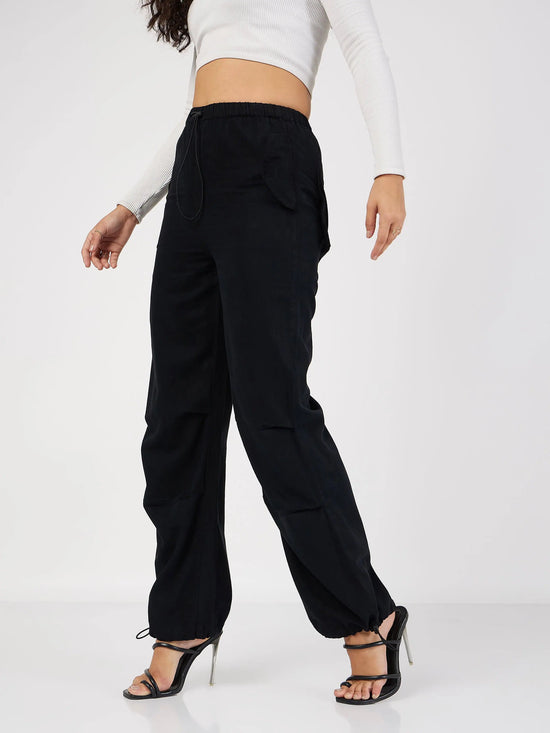 Women Black Denim Baggy Fit Cargo Pants-SFPANT50696XS