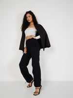 Women Black Denim Baggy Fit Cargo Pants-SFPANT50696XS